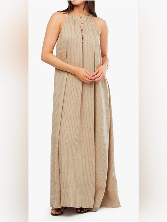 WeWoreWhat Dresses & Skirts - WeWoreWhat Flowy Linen Maxi Dress in Light Beige